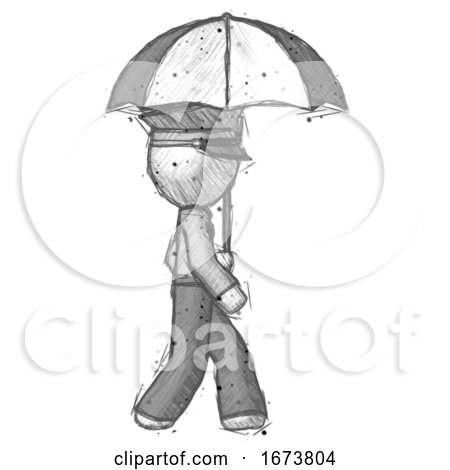 Sketch Police Man Woman Walking with Umbrella by Leo Blanchette