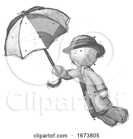 Sketch Detective Man Flying with Umbrella by Leo Blanchette