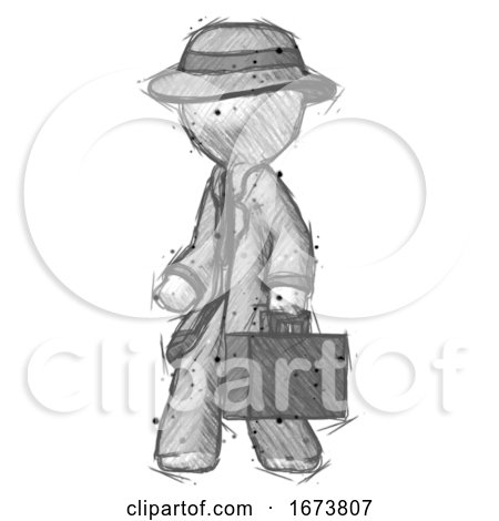Sketch Detective Man Walking with Briefcase to the Left by Leo Blanchette