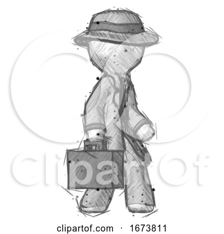 Sketch Detective Man Walking with Briefcase to the Right by Leo Blanchette
