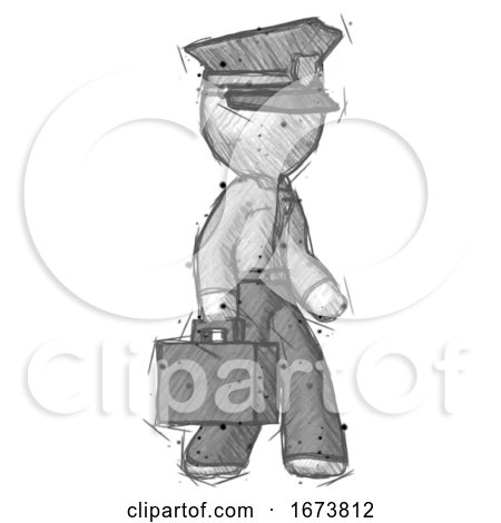 Sketch Police Man Walking with Briefcase to the Right by Leo Blanchette