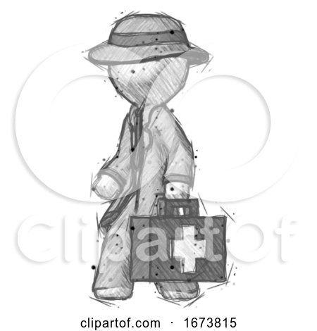 Sketch Detective Man Walking with Medical Aid Briefcase to Left by Leo Blanchette