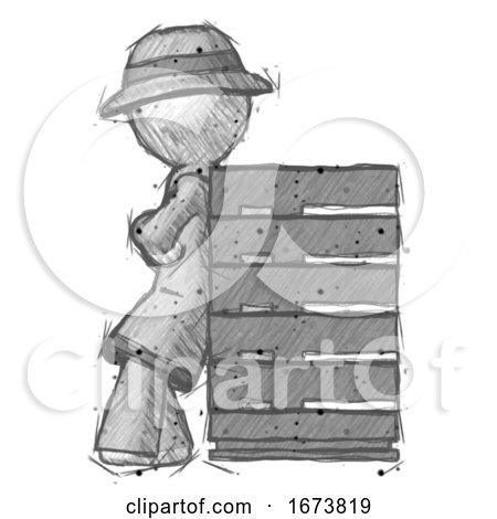 Sketch Detective Man Resting Against Server Rack by Leo Blanchette