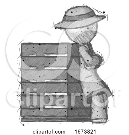 Sketch Detective Man Resting Against Server Rack Viewed at Angle by Leo Blanchette