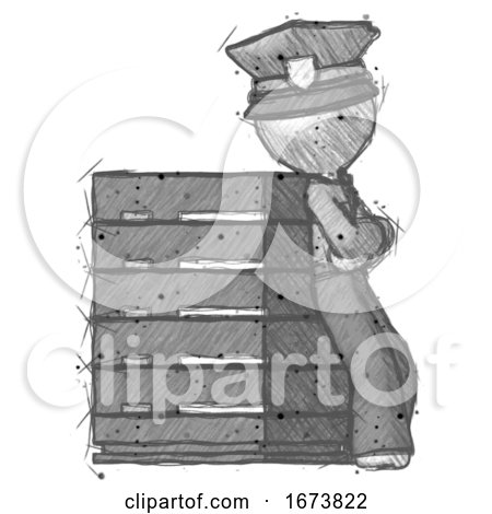 Sketch Police Man Resting Against Server Rack Viewed at Angle by Leo Blanchette