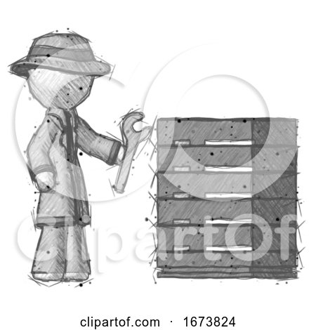 Sketch Detective Man Server Administrator Doing Repairs by Leo Blanchette