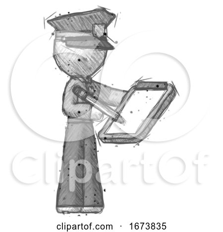 Sketch Police Man Using Clipboard and Pencil by Leo Blanchette