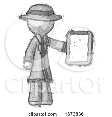 Sketch Detective Man Showing Clipboard to Viewer by Leo Blanchette