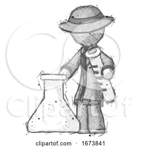 Sketch Detective Man Holding Test Tube Beside Beaker or Flask by Leo Blanchette