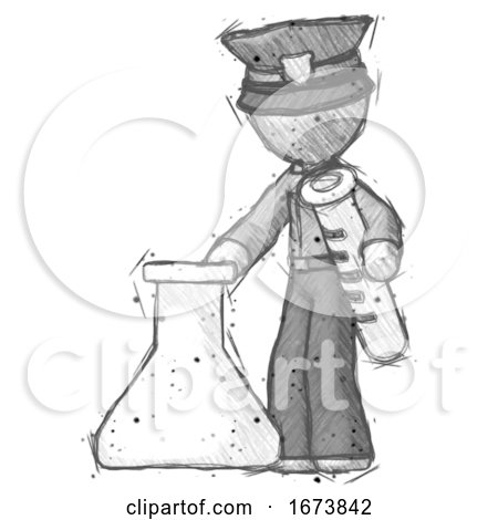 Sketch Police Man Holding Test Tube Beside Beaker or Flask by Leo Blanchette