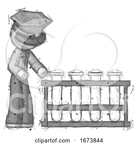 Sketch Police Man Using Test Tubes or Vials on Rack by Leo Blanchette