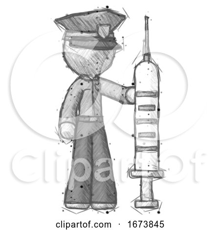 Sketch Police Man Holding Large Syringe by Leo Blanchette