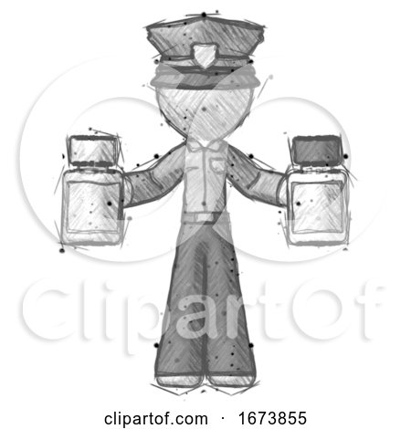 Sketch Police Man Holding Two Medicine Bottles by Leo Blanchette