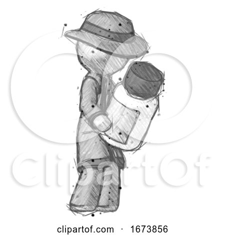 Sketch Detective Man Holding Glass Medicine Bottle by Leo Blanchette