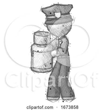 Sketch Police Man Holding White Medicine Bottle by Leo Blanchette