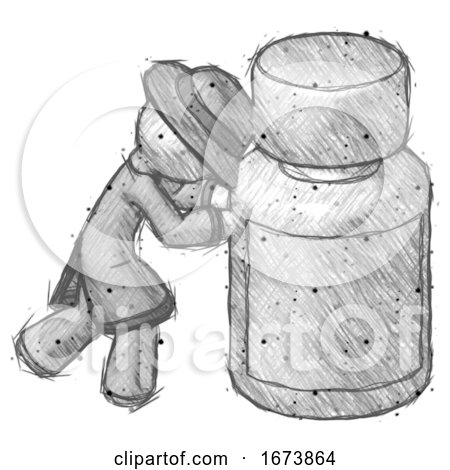 Sketch Detective Man Pushing Large Medicine Bottle by Leo Blanchette
