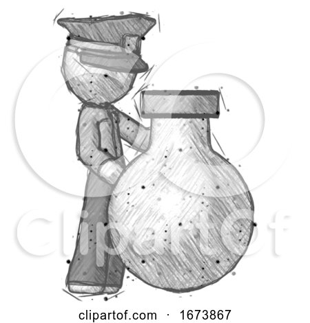 Sketch Police Man Standing Beside Large Round Flask or Beaker by Leo Blanchette