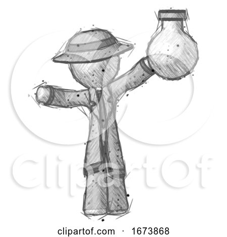 Sketch Detective Man Holding Large Round Flask or Beaker by Leo Blanchette