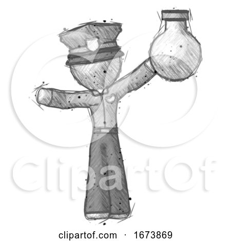 Sketch Police Man Holding Large Round Flask or Beaker by Leo Blanchette