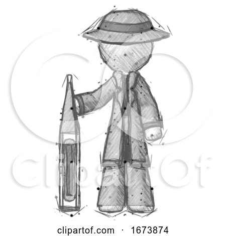 Sketch Detective Man Standing with Large Thermometer by Leo Blanchette