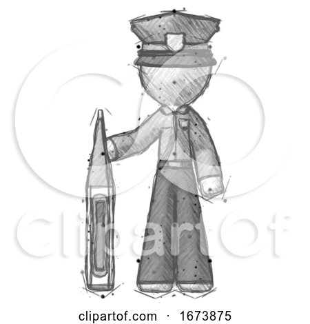 Sketch Police Man Standing with Large Thermometer by Leo Blanchette