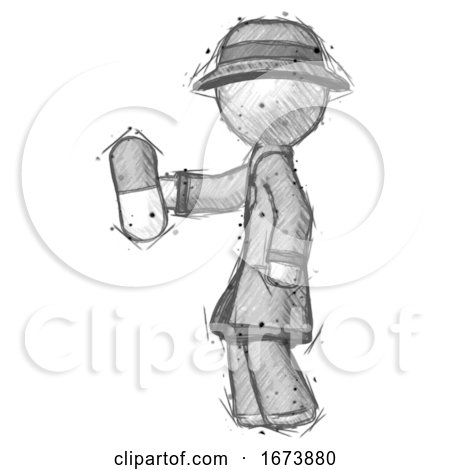 Sketch Detective Man Holding Pill Walking to Left by Leo Blanchette