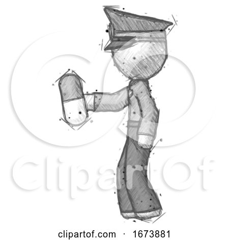 Sketch Police Man Holding Pill Walking to Left by Leo Blanchette