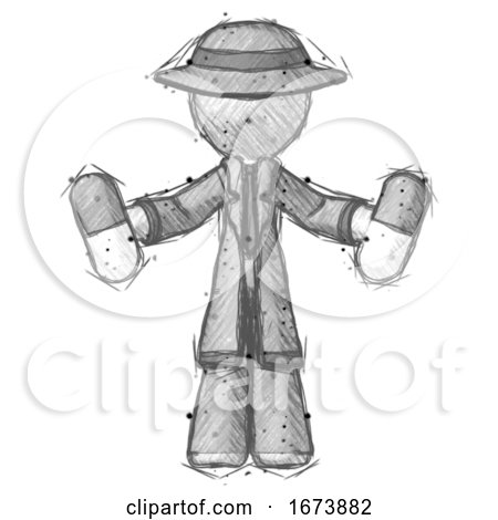 Sketch Detective Man Holding Pills by Leo Blanchette