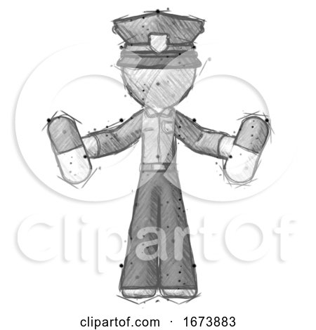 Sketch Police Man Holding Pills by Leo Blanchette