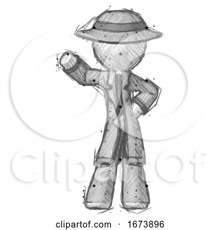 Sketch Detective Man Waving Right Arm with Hand on Hip by Leo Blanchette