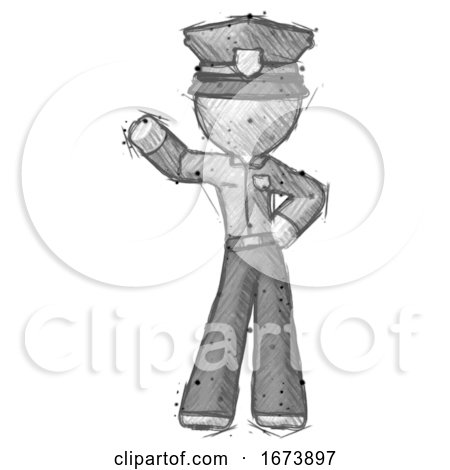 Sketch Police Man Waving Right Arm with Hand on Hip by Leo Blanchette