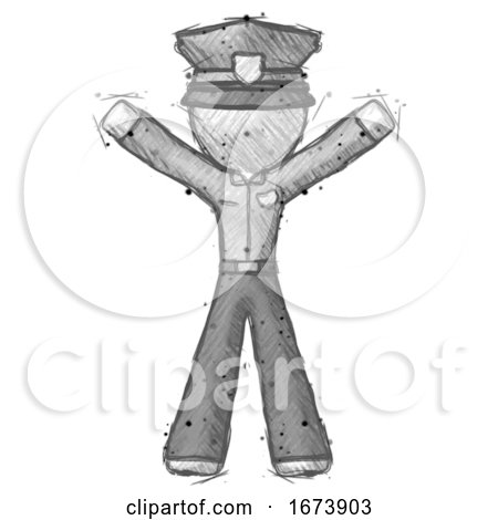 Sketch Police Man Surprise Pose, Arms and Legs out by Leo Blanchette