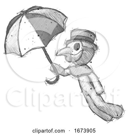 Sketch Plague Doctor Man Flying with Umbrella by Leo Blanchette