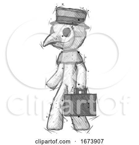 Sketch Plague Doctor Man Walking with Briefcase to the Left by Leo Blanchette