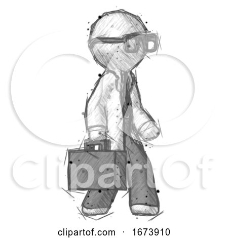 Sketch Doctor Scientist Man Walking with Briefcase to the Right by Leo Blanchette