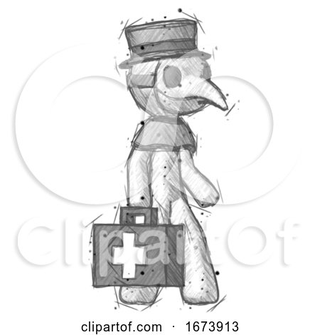 Sketch Plague Doctor Man Walking with Medical Aid Briefcase to Right by Leo Blanchette