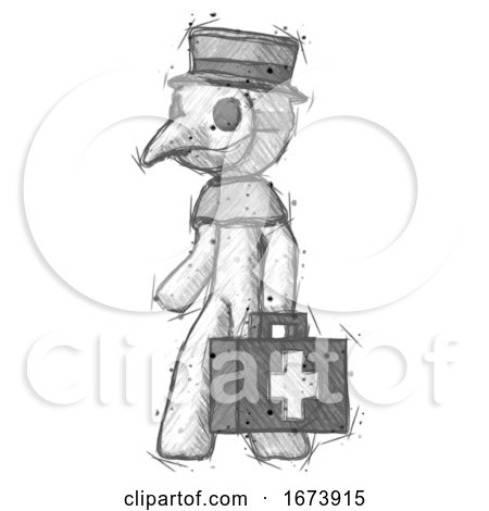 Sketch Plague Doctor Man Walking with Medical Aid Briefcase to Left by Leo Blanchette