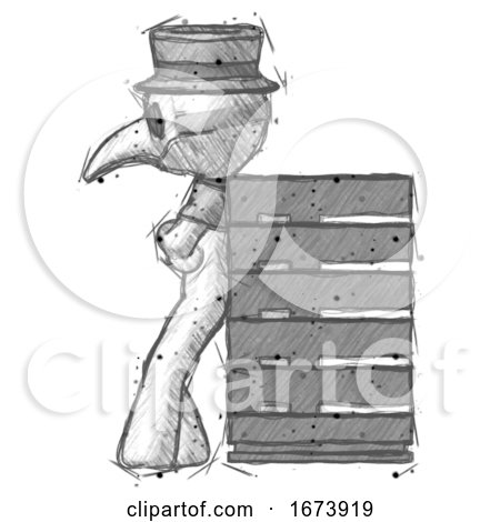 Sketch Plague Doctor Man Resting Against Server Rack by Leo Blanchette