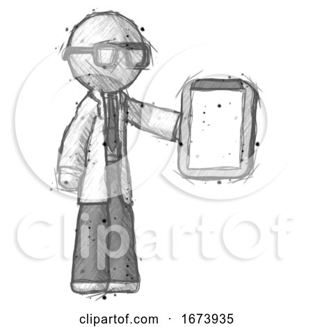 Sketch Doctor Scientist Man Showing Clipboard to Viewer by Leo Blanchette