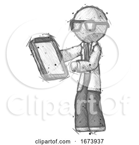 Sketch Doctor Scientist Man Reviewing Stuff on Clipboard by Leo Blanchette