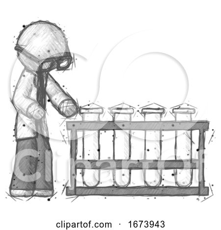 Sketch Doctor Scientist Man Using Test Tubes or Vials on Rack by Leo Blanchette