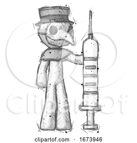 Sketch Plague Doctor Man Holding Large Syringe by Leo Blanchette