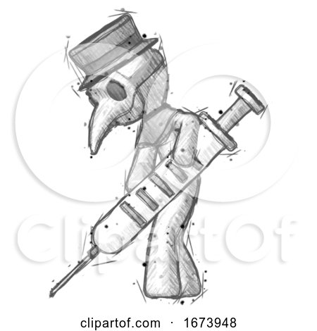 Sketch Plague Doctor Man Using Syringe Giving Injection by Leo Blanchette