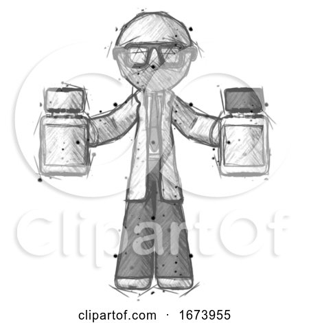 Sketch Doctor Scientist Man Holding Two Medicine Bottles by Leo Blanchette