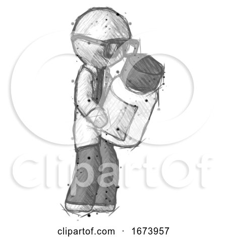 Sketch Doctor Scientist Man Holding Glass Medicine Bottle by Leo Blanchette