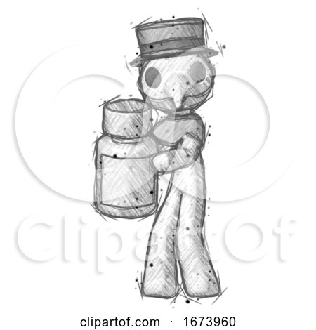 Sketch Plague Doctor Man Holding White Medicine Bottle by Leo Blanchette