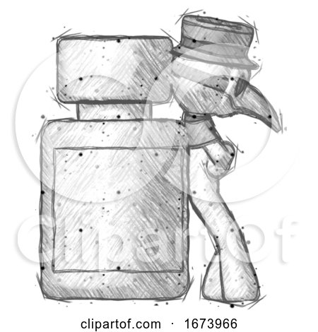 Sketch Plague Doctor Man Leaning Against Large Medicine Bottle by Leo Blanchette