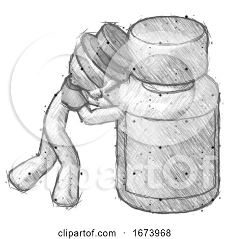 Sketch Plague Doctor Man Pushing Large Medicine Bottle by Leo Blanchette