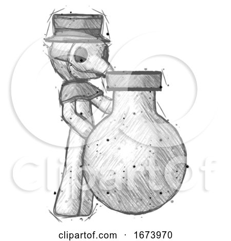Sketch Plague Doctor Man Standing Beside Large Round Flask or Beaker by Leo Blanchette