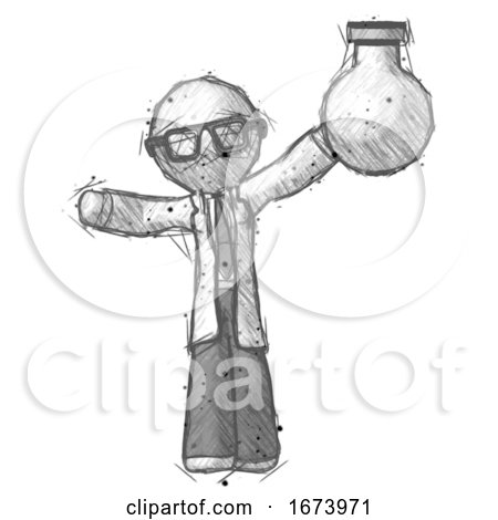 Sketch Doctor Scientist Man Holding Large Round Flask or Beaker by Leo Blanchette